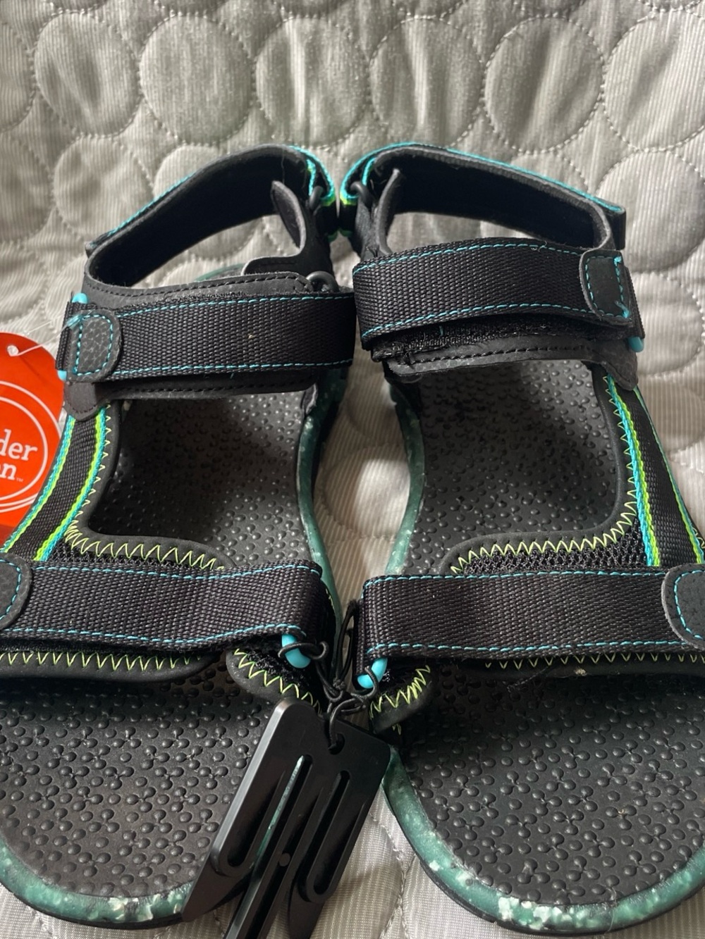 Women's Black Sport Sandals with Teal and Lime Accents
